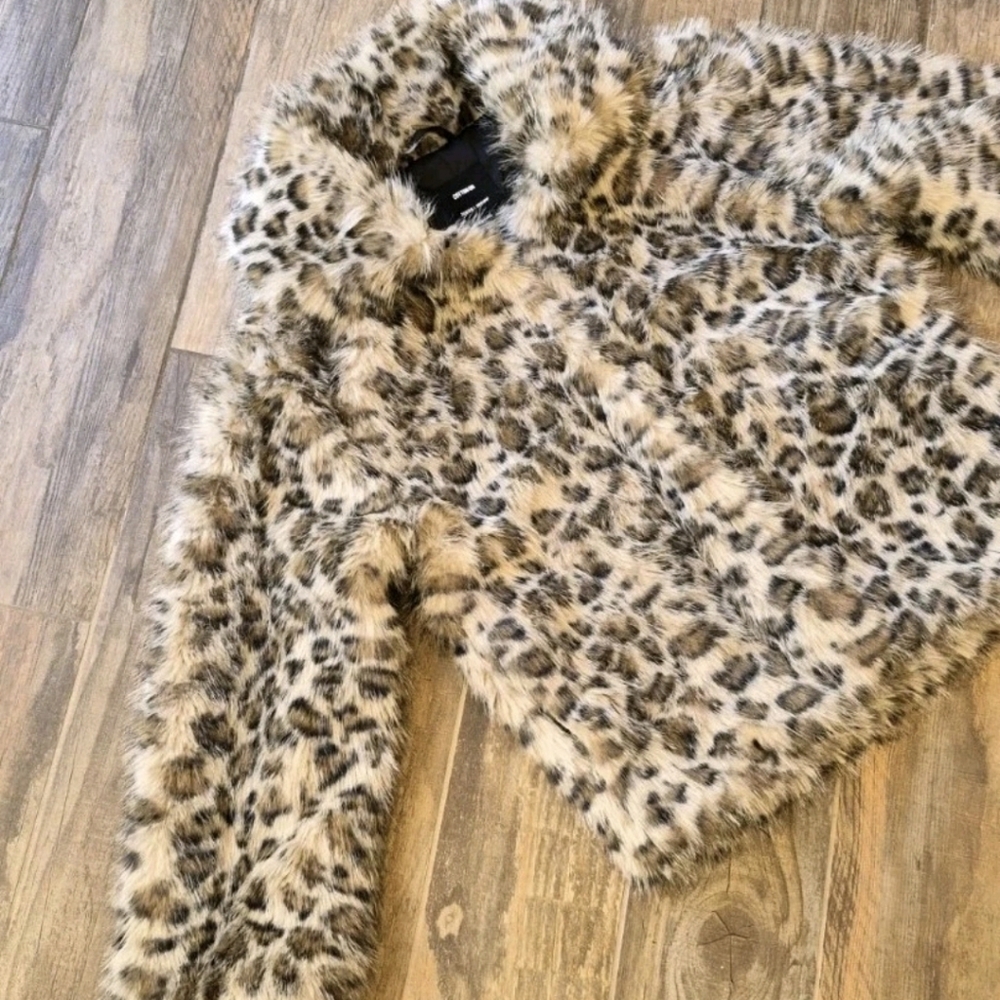 XS-M Faux Fur Animal Leopard Print Fully Lined Coat Jacket, Cotton On NWT - Picture 7 of 16